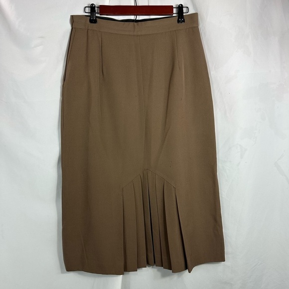Vintage Sheldon 100% wool brown midi a-line skirt size 14 - Picture 6 of 12